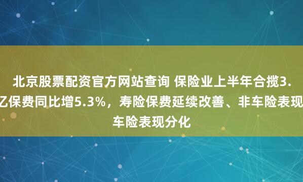 北京股票配资官方网站查询 保险业上半年合揽3.7万亿保费同比增5.3%，寿险保费延续改善、非车险表现分化